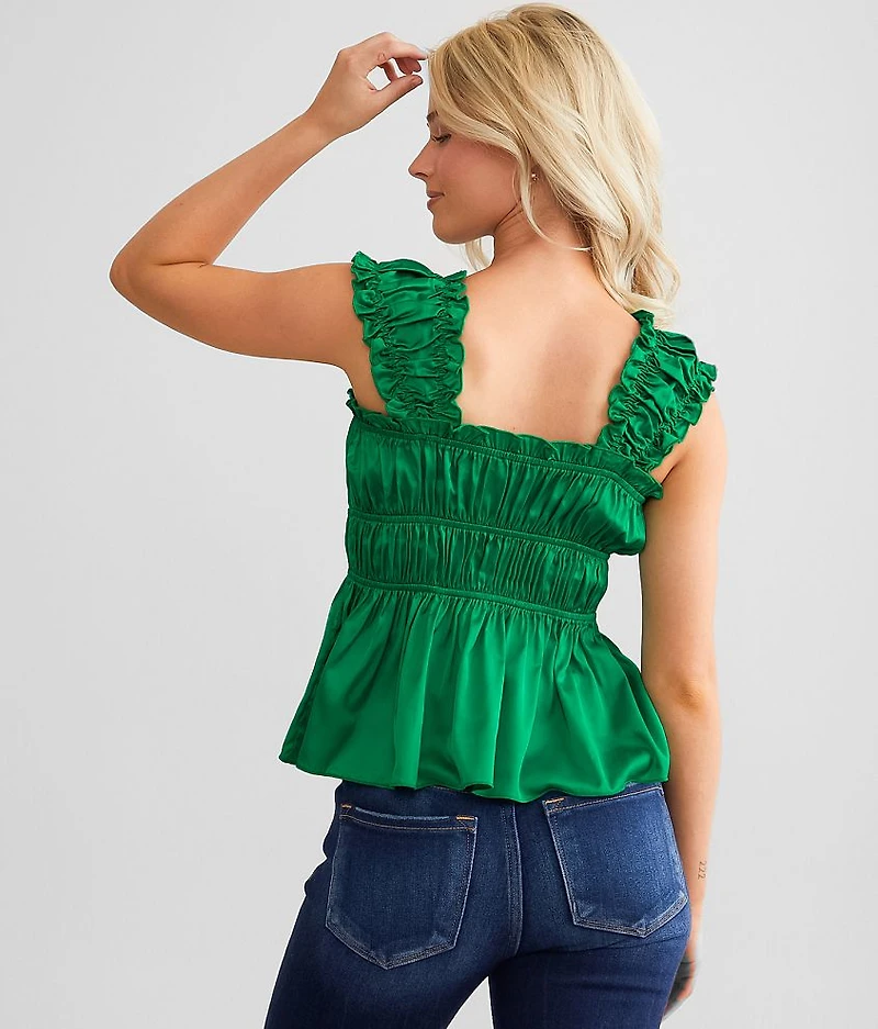 Pleated Ruffle Peplum Tank Top