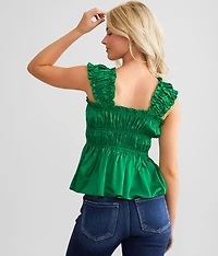 Pleated Ruffle Peplum Tank Top