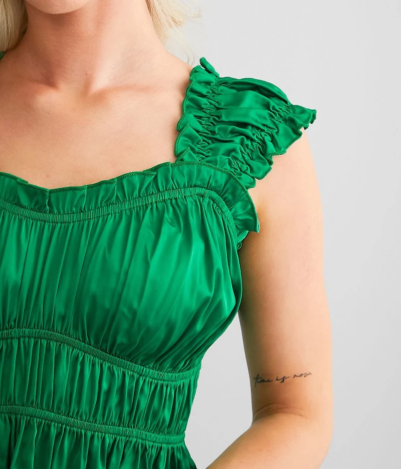 Pleated Ruffle Peplum Tank Top