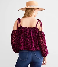 Floral Velvet Cold Shoulder Top