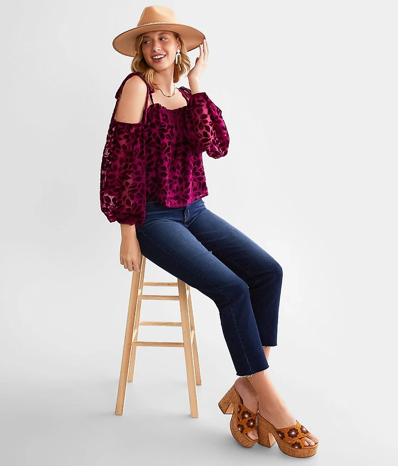 Floral Velvet Cold Shoulder Top