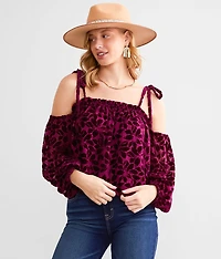 Floral Velvet Cold Shoulder Top