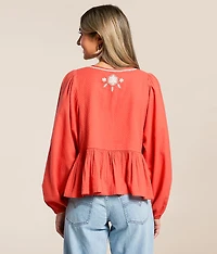 Embroidered Peplum Top