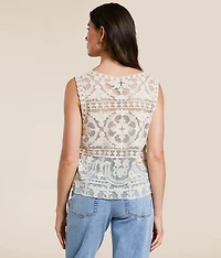 Sheer Lace Scalloped Tank Top