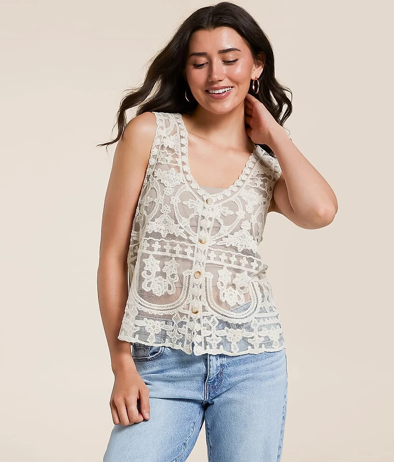 Sheer Lace Scalloped Tank Top
