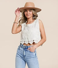 En Creme Crochet Cropped Tank Top - One Size