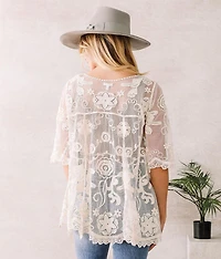 En Creme Floral Embroidered Lace Top