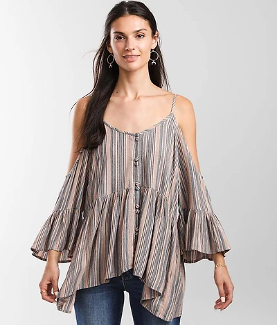 Striped Cold Shoulder Top