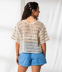 Sequin Striped Crochet Sweater