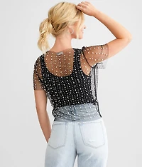 Embellished Mesh Top