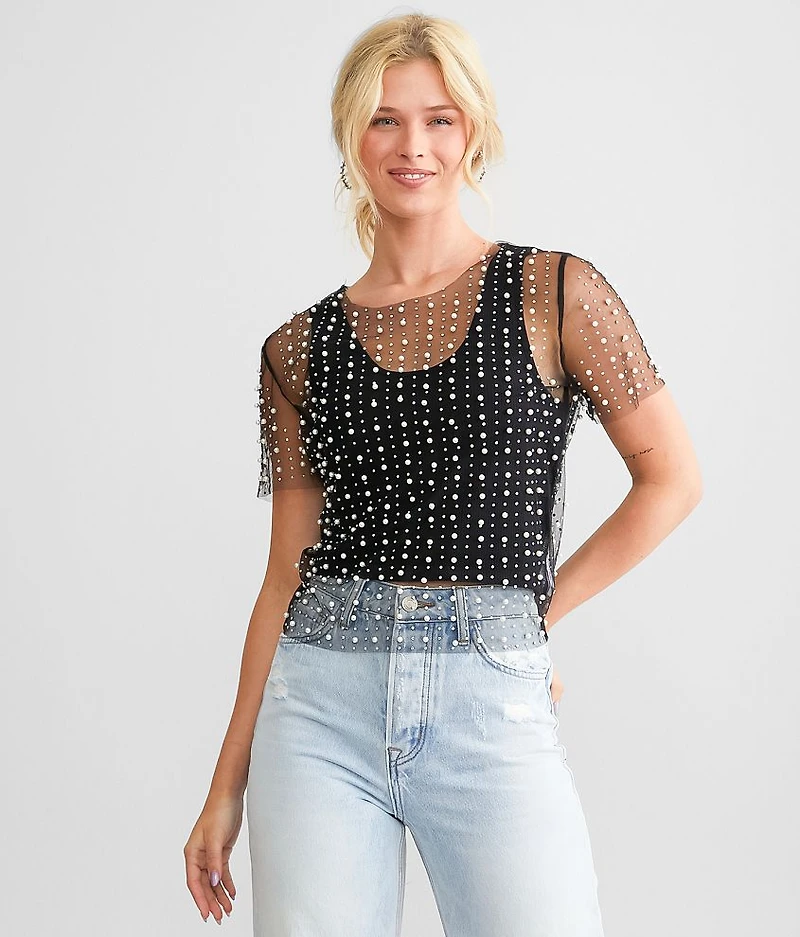 Embellished Mesh Top