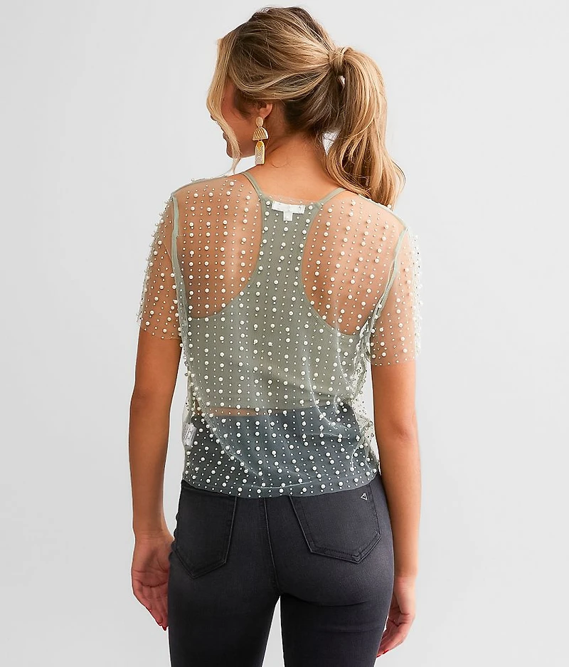 Embellished Mesh Top