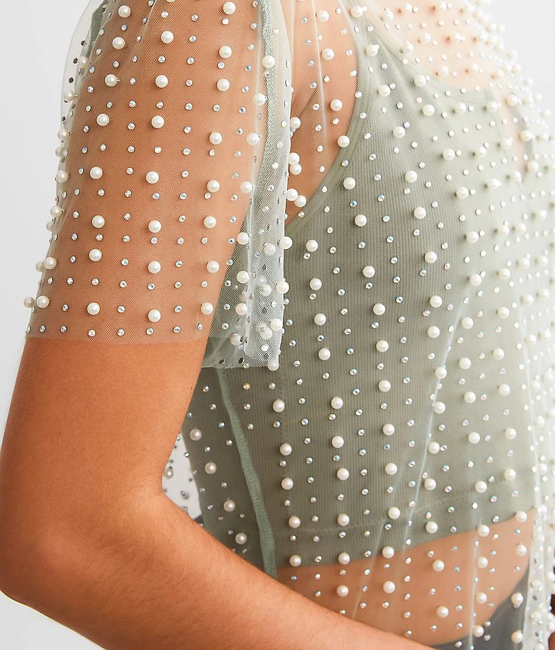 Embellished Mesh Top