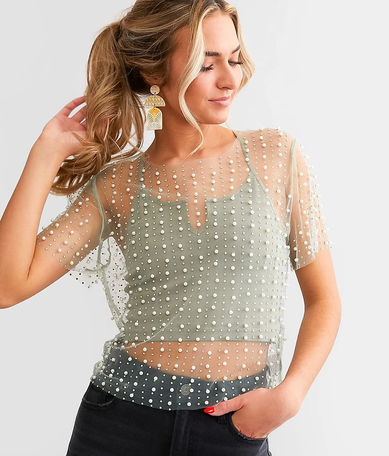Embellished Mesh Top