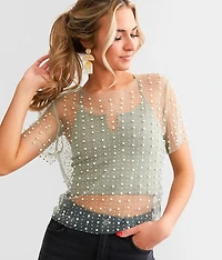 Embellished Mesh Top