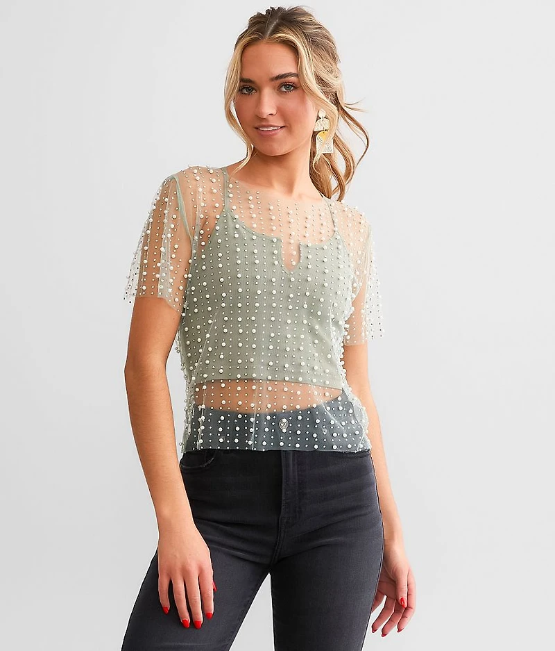 Embellished Mesh Top