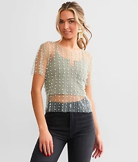 Embellished Mesh Top