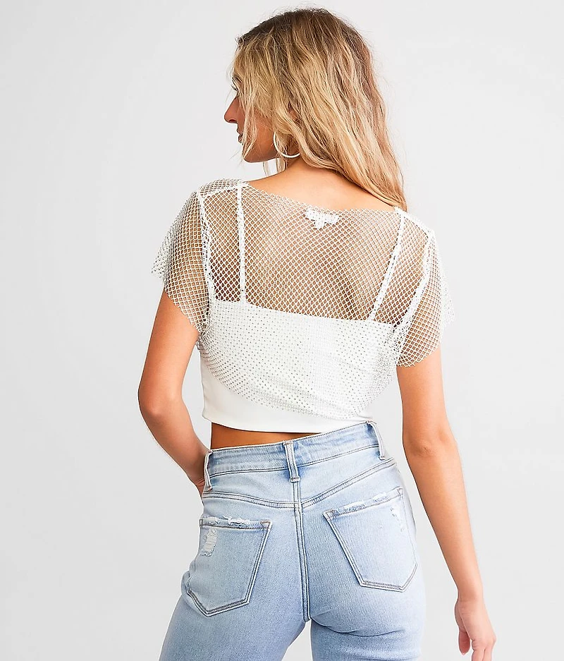 Rhinestone Fishnet Bolero Top