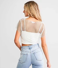 Rhinestone Fishnet Bolero Top