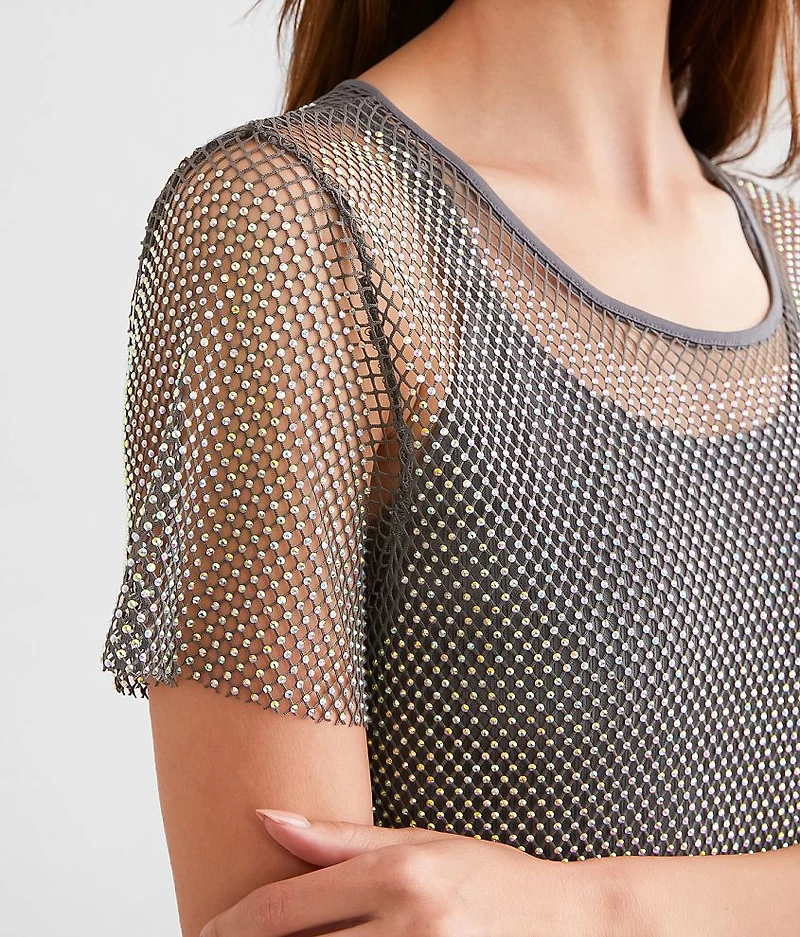 Rhinestone Mesh Top