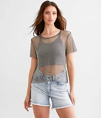 Rhinestone Mesh Top
