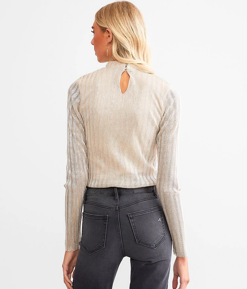 Metallic Ribbed Mesh Cropped Top