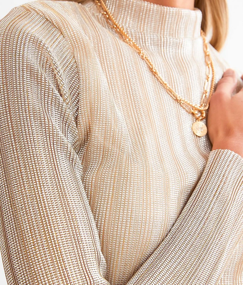 Metallic Ribbed Mesh Cropped Top