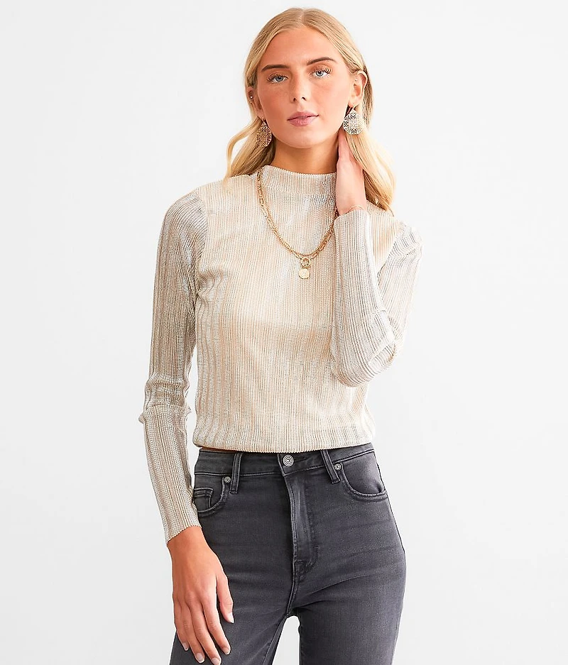 Metallic Ribbed Mesh Cropped Top