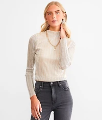 Metallic Ribbed Mesh Cropped Top