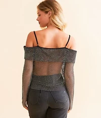 Off The Shoulder Rhinestone Top