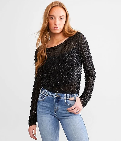 Embellished Mesh Top