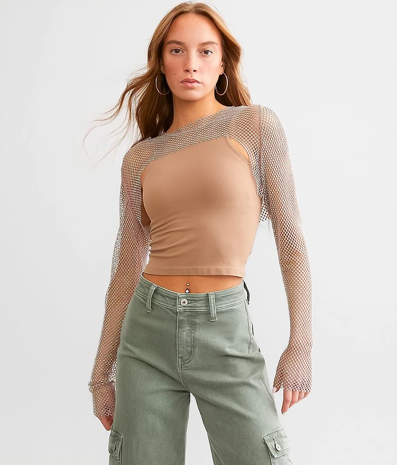 Rhinestone Fishnet Bolero Top