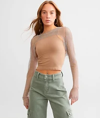 Rhinestone Fishnet Bolero Top