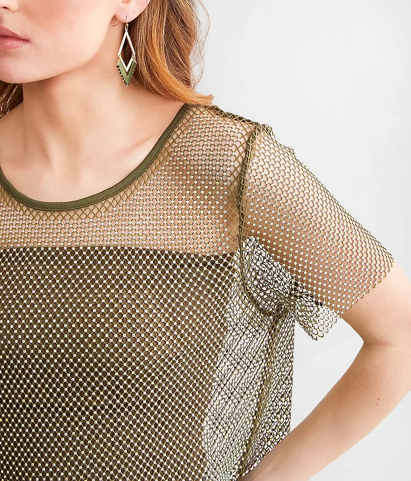 Rhinestone Mesh Top