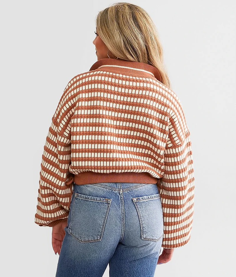 Collared Split Neck Cropped Sweater