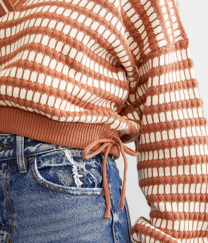 Collared Split Neck Cropped Sweater