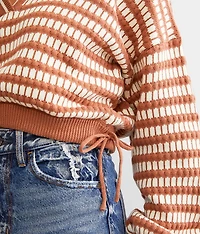 Collared Split Neck Cropped Sweater