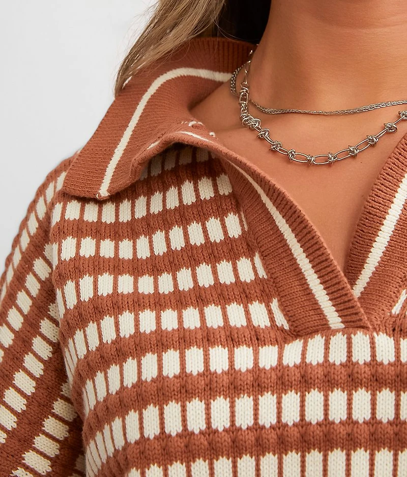 Collared Split Neck Cropped Sweater