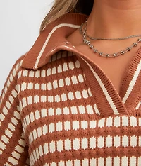 Collared Split Neck Cropped Sweater