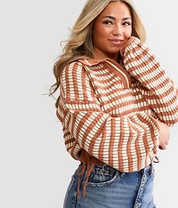 Collared Split Neck Cropped Sweater