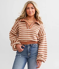 Collared Split Neck Cropped Sweater