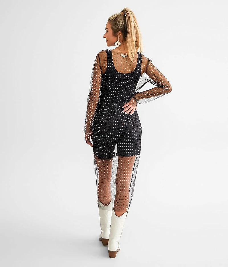 Embellished Mesh Maxi Top