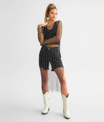 Embellished Mesh Maxi Top