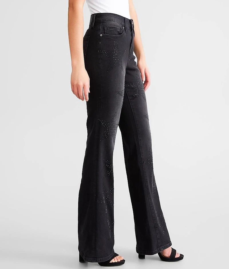 High Rise Rhinestone Star Flare Jean