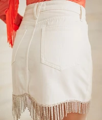 Rhinestone Fringe Denim Skirt