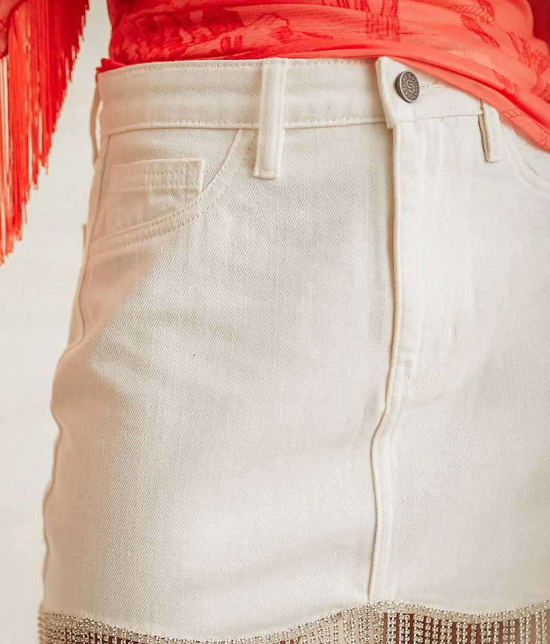 Rhinestone Fringe Denim Skirt