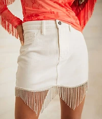 Rhinestone Fringe Denim Skirt