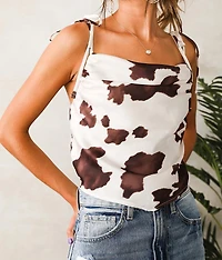 Cow Print Cowl Neck Tank Top