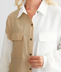 Crinkled Color Block Shirt