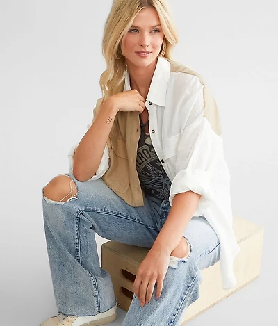 Crinkled Color Block Shirt